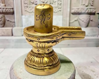 Messing Shiva Lingam mit Nandi Idol Set, Mini Hindu Puja Shivling Statue, spirituelles Altar Dekor, Tempel Dekor Geschenk für Meditation