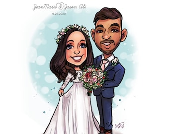 Wedding Couple Caricature - Personalized and Printable Custom Drawn Art