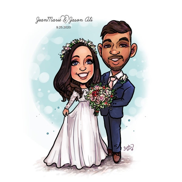 Wedding Couple Caricature - Personalized and Printable Custom Drawn Art