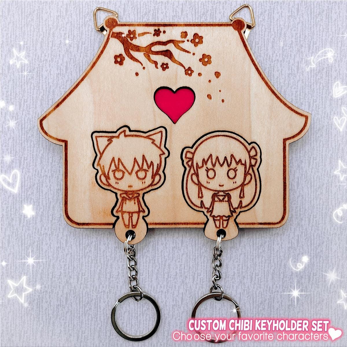 WAKE. Sapporo Keyholder ＆ KEYCHAIN セット Custom Couple Keyholder Set – Hand-drawn Chibi Art & Wood