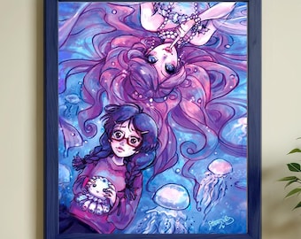 Jellyfish Anime Art Print - 8x10 or 11x17 Poster