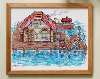 Stardew Valley Fishing Art Print | 8x10 Sketch Print