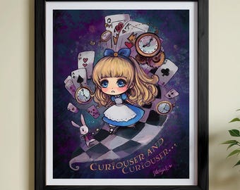 Kawaii Alice in Wonderland Art Print: Anime Chibi Illustration (8x10)