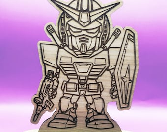 Handmade Gundam Wooden Standee: Laser Engraved Anime Decor