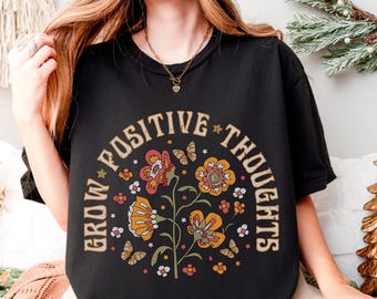 Maglietta Comfort Colors Grow Positive Thoughts, manica lunga retrò anni '90