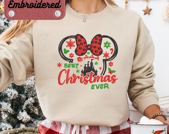 Disney Minnie Mouse Christmas Bow Sweatshirt, Christmas Minnie Sweater, Disneyland Womens Christmas Tee,Disneyworld Trip Family Holiday Gift