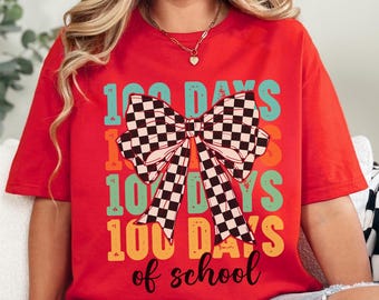 100 Days of School Shirt, Coquette Teacher Tee, Ribbon Design
