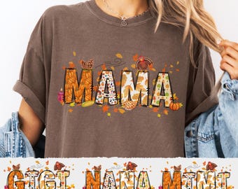 Comfort Colors®Personalized Thanksgiving Gigi Mama Nana Mimi Shirt, Cute Turkey Tee, Fall Pumpkin Shirt, Family Matching Thanksgiving Outfit