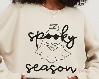 Spooky Season Nurse Sweatshirt, Halloween Ghost Pullover