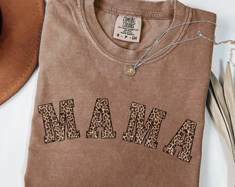 Comfort Colors Leopard Mama Shirt, Retro Mom Tee