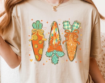Camiseta de zanahorias de Pascua, camiseta bohemia de conejo, regalo de Pascua