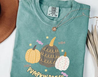 Comfort Colors® Pumpkin Patch herfstshirt, schattig pompoenshirt, shirt herfstoogst, grafisch T-shirt Thanksgiving, pastelkleurige herfst-T-shirt voor vrouwen