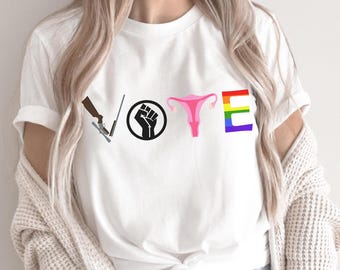 Camiseta de activismo político, derechos reproductivos, BLM y voto LGBTQ