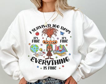 Survived 100 Days of School Sweatshirt, Funny Teacher Hoodie
