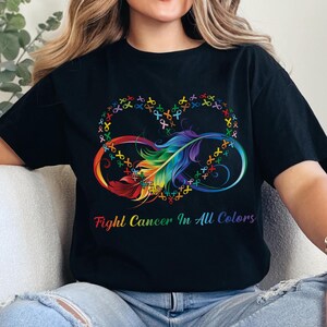 Fight Cancer In All Colors Shirt, Cancer Warrior Gift, Cancer Survivor Outfit, Cancer Ribbon Graphic Tees, Cancer Awareness Tee