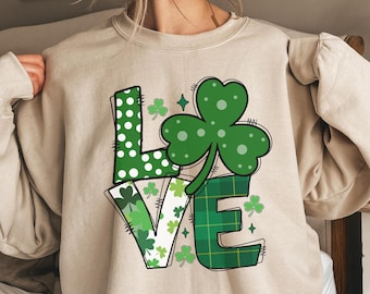 St. Patrick's Day Gnome Love Sweatshirt, Lucky Shamrock Crewneck