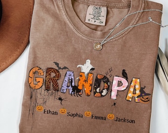 Comfort Colors®Personalized Halloween Grandpa Shirt,Spooky Grandpa Tee,Ghost Grandpa Tee,Halloween Grandpa long sleeve,Custom Name Halloween
