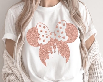 Camiseta de Minnie Mouse con purpurina de Disney, camiseta familiar a juego