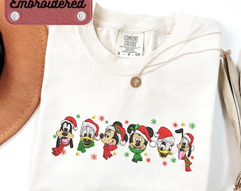 Comfort Colors® Besticktes Disney Weihnachten Micky und Freunde Shirt, Disney Weihnachten Besticktes Sweatshirt, Disney Weihnachten Passendes T-Shirt