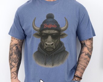 Funky Buffalo Bull Graphic Tee - Komfort Farben Streetwear Shirt
