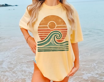 Retro Sunset Wave Shirt, Comfort Colors Beachy Tee