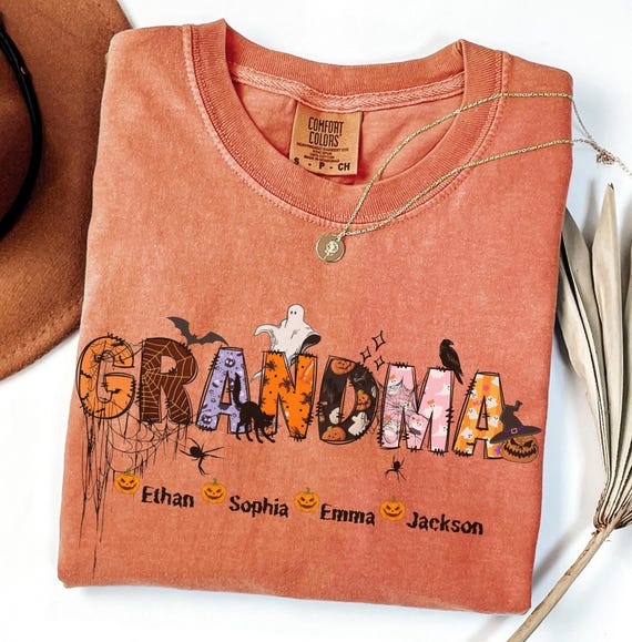 Comfort Colors®Personalized Halloween Grandma Tee,Spooky Grandma Shirt,Ghost Grandma Tee,Halloween Grandma long sleeve,Custom Name Halloween