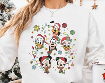 Retro Micky und Freunde Weihnachten Sweatshirt, Disneyland Sweatshirt, Vintage Disneyland Weihnachten Sweatshirt, Weihnachten Familien Matching