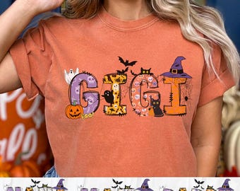 Comfort Colors®Custom Halloween Gigi Shirt, Spooky Gigi Tee, Pumpkin Ghost Fall Shirt, Cute Grandma Halloween Gift Tee,Halloween Nana Shirt