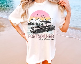 Comfort Colors® Maglietta vintage per pontoni, regalo per capitano di pontoni, abbigliamento nautico, abbigliamento per gite al lago, graziosa maglietta con scollo a V, abbigliamento retrò per barche