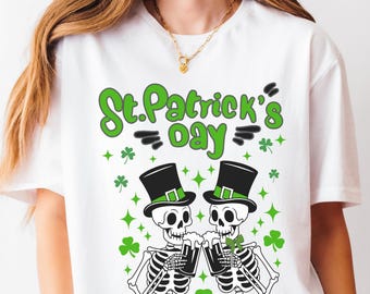 Sudadera de esqueleto del Día de San Patricio, camiseta con trébol irlandés de la suerte