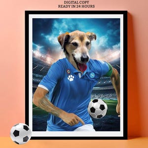 Retrato de animal de estimação do time de futebol Napoli, pôster de gato em camisa de jogador de futebol, presente para fãs da Série A, cartão esportivo personalizado para qualquer time de futebol da Itália