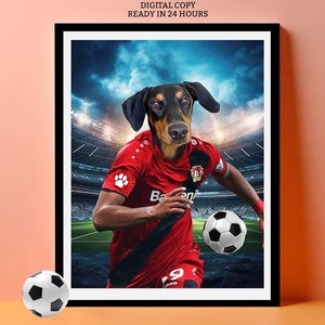 Gepersonaliseerde Bayer Leverkusen hond voetbalkaart, elke voetbalteam huisdier poster, Duitsland voetbal kunst aan de muur, cadeau voor voetballiefhebber, cadeau voor papa