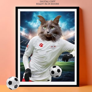 Portrait personnalisé de chien de joueur de football de Leipzig, carte de sport pour animaux de compagnie de l'équipe de football, impression d'art football, affiche de baby-foot, cadeau pour mari fan de football