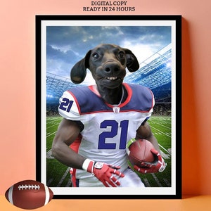 Any Major League US Football Team Pet Poster, Dog in Buffalo Football Player Jersey, Cat Portrait from Photo, Personalized Sports Portrait