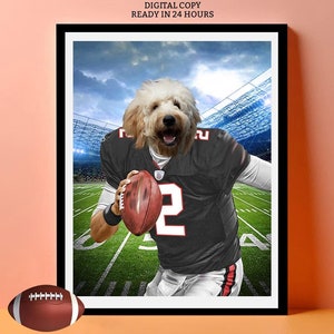 Atlanta American Football Teams Poster, Cat in US Football Jersey Portrait, Any Dog Sports Portrait Wall Art, Gift for Football Player