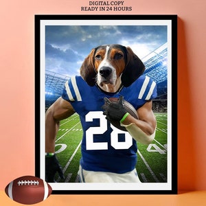 Any National Football Player Pet Portrait, Dog in Indianapolis Team Jersey Poster, Lucky Charm US Football Portrait, Gift for Sports Fan