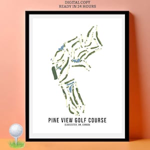 Mapa de cualquier campo de golf en Canadá, mapa de campo de golf Pineview personalizado con impresión digital, mapa de campo de golf de campeonato, regalo de jubilación para amantes del golf