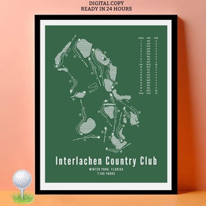 Stampa digitale personalizzata della mappa del Country Club di Interlachecn, qualsiasi stampa personalizzata del campo da golf in Florida, regalo di pensionamento per il nonno, arte del golf