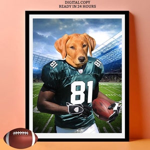Custom NFL Player Pet Portrait, Digital Pet Portrait in Philadelphia US Football Jersey, Pet Artwork Football, Eagle Theme Wall Art