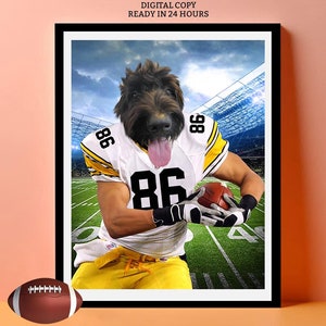 Pittsburgh American Football Teams Poster, Custom Cat in US Football Jersey Portrait, Any Pet Sports Portrait Wall Decor, Funny Sports Art