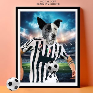 Gatto personalizzato con maglia della squadra di calcio della Juventus, carta sportiva, ritratto di qualsiasi animale domestico della squadra di calcio da foto, divertente decorazione per la cameretta dei bambini, regalo per allenatore