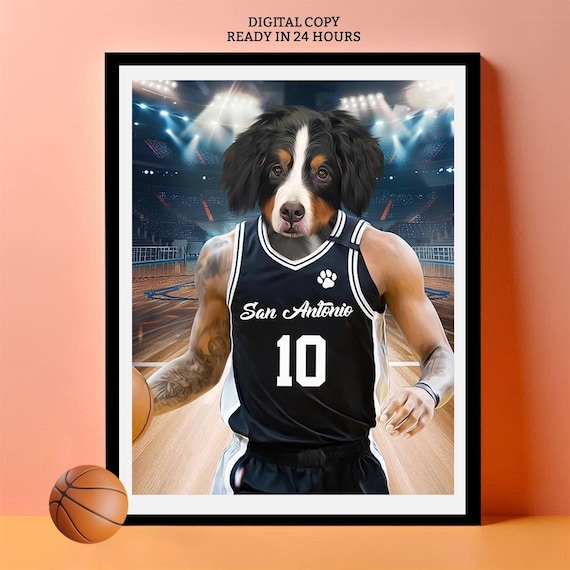 Pôster digital de gato com camisa do time de basquete de San