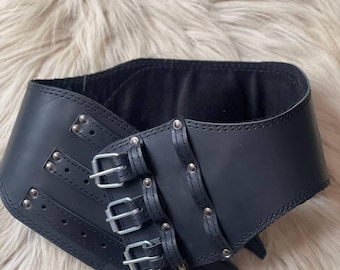 Wide Viking Leather Belt: Embossed Norse Cosplay Renaissance Costume Belt Width 5.9"