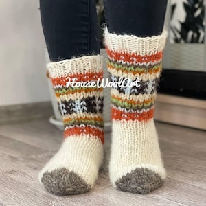 Extra dikke wollen sokken, handgebreid met pure biologische wol | Grote maten, therapeutische warmte, perfect kerstcadeau, gratis verzending