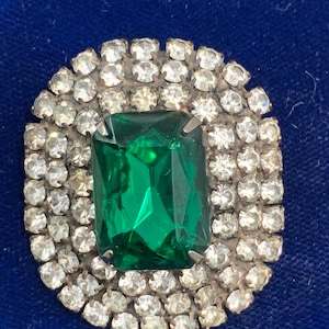 Antique Sterling Paste Simulated Emerald Diamond Brooch image 1