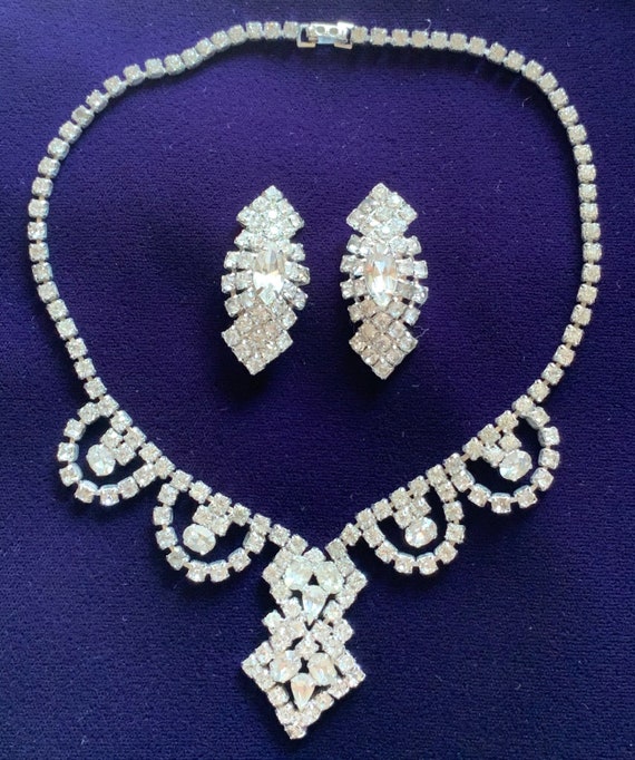 Vintage Rhinestone Necklace and Earring Parure
