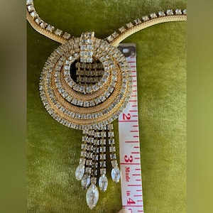 Vintage Gold Tone Mesh Rhinestone Designer Costume Jewelry Statement Necklace