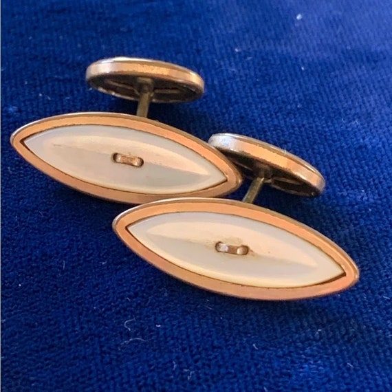 Antique Cuff Links Rolled Gold Plate Mother of Pearl