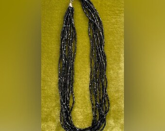 Antique Multi Strand Glass Mourning Bead Necklace