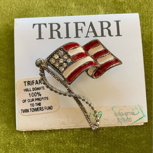 Vintage Trifari Twin Towers Donation Flag Pin